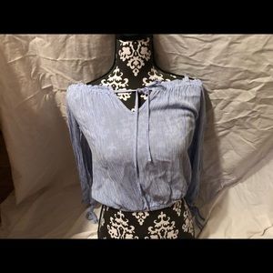 Baby Blue Stripped Off The Shoulder Crop Top